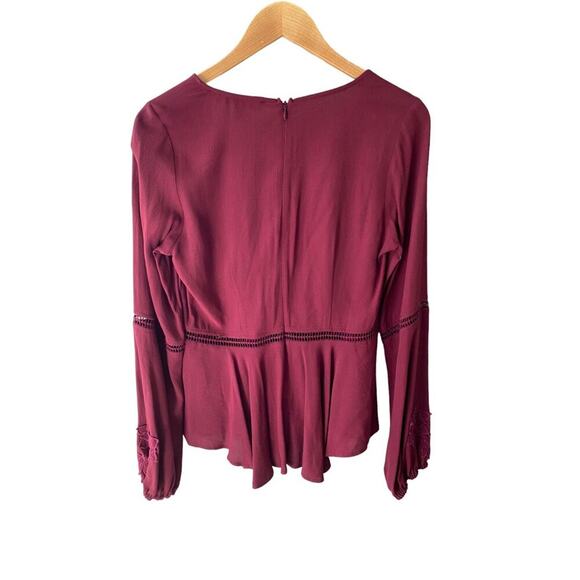 For Love & Lemons Deep V Long‎ Sleeve Blouse Top in Wine Size Large - Picture 4 of 9